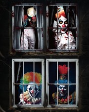 4 Pcs Scary Halloween Clown Curtain Window Silhouette Decoration Spooky Windows