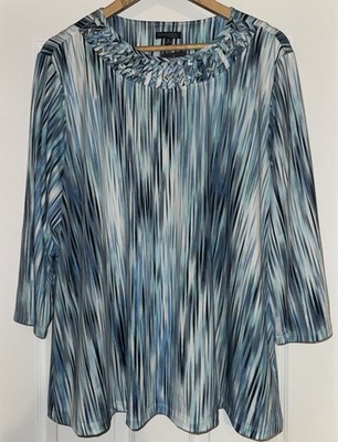 NWT AVA & GRACE Blue & White Striped 3/4  Sleeve Abstract Blouse 3X