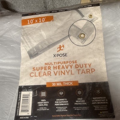 Xpose Safety 10x10 Clear Vinyl/PVC Tarp 30 Mil Heavy Duty UV Waterproof Brass