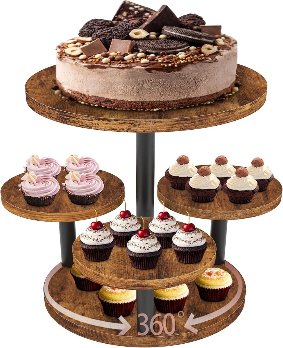 Cupcake Stand, Rotatable Cupcake Stand for 50 Cupcakes, Wood Cake