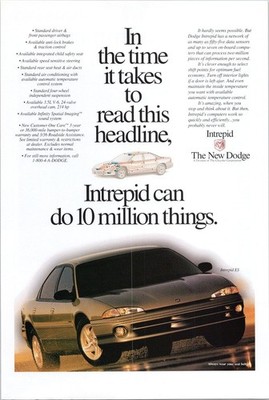 Dodge Intrepid Print Ad Vintage 1995 Car Features Original Print