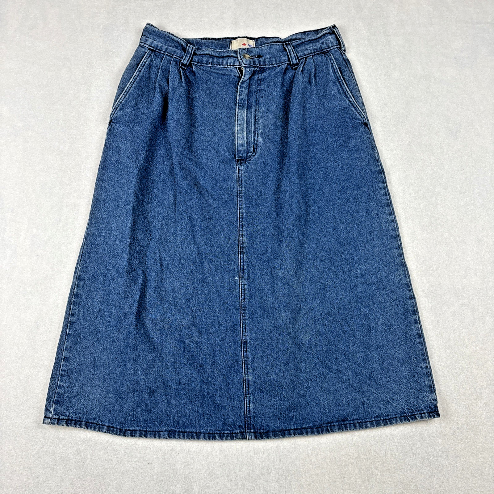 French Navy VTG Denim Skirt Size 12 Blue Pockets A-line Below Knee USA Made