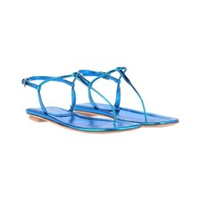 Prada Metallic Blue/ Turquoise patent leather T- strap Thong flat sandals EU 38