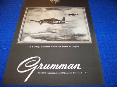 1944 GRUMMAN F6F HELLCAT ''U.S. NAVY HELLCATS''..1-PAGE SALES AD (247RR)