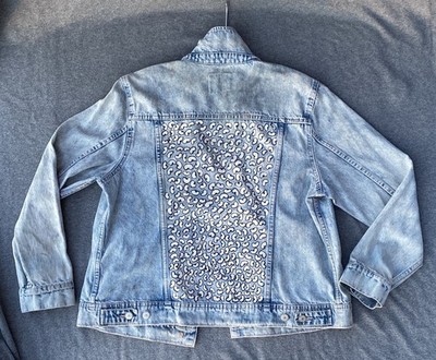 Hand Painted Denim Jacket Black Eyed Peas Old Navy Womens XL Hand Dye Distressed