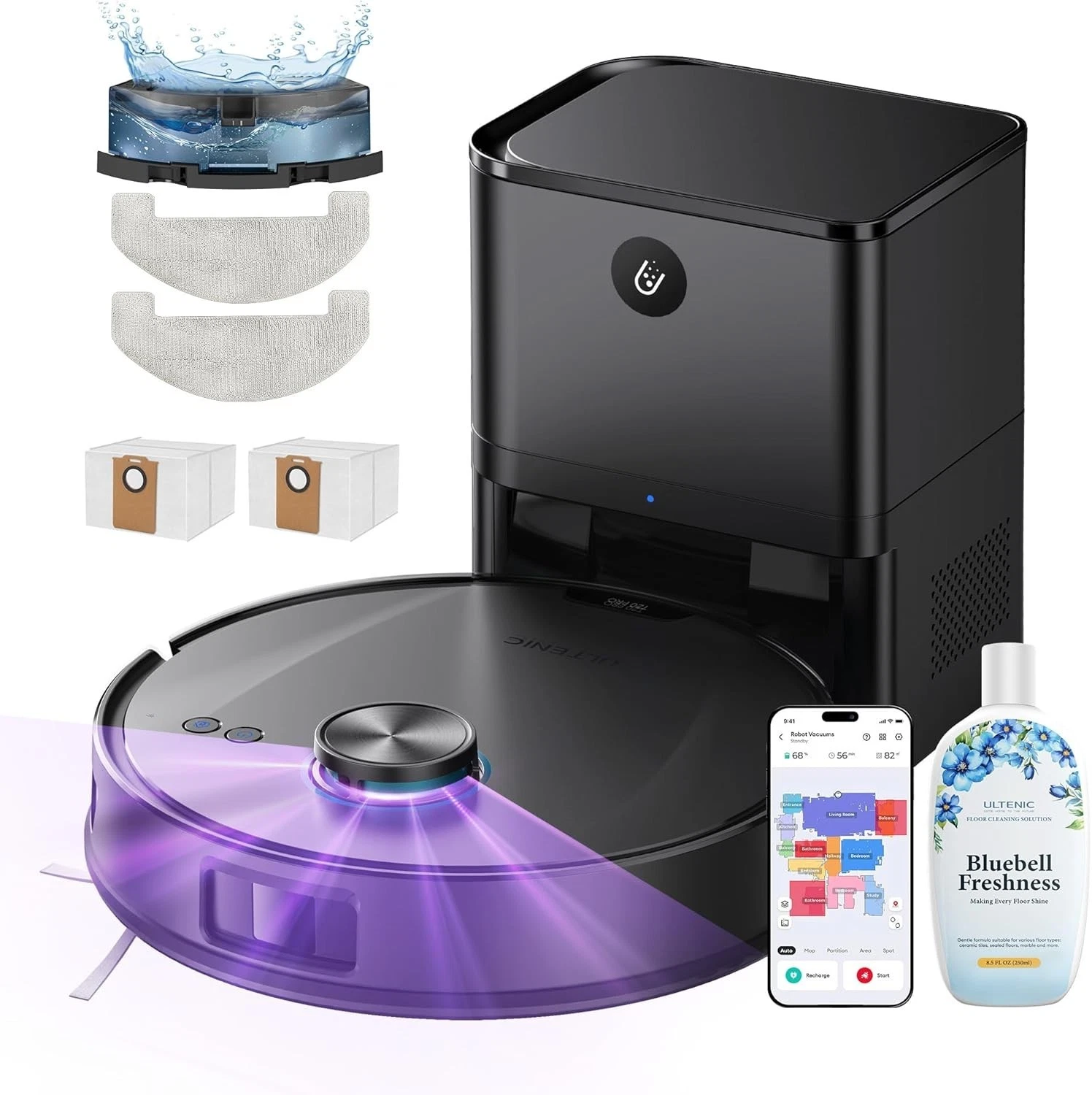 Robot Vacuum Cleaner with Mop, Powerful 10000Pa/200 Mins Self-Emptying Robot Vac