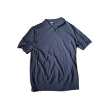 Reiss Duchie Merino Wool Open-Collar Polo Shirt in Black men  s Sz Large.