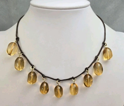 VETEMENTS Collana collare stile boho bavaglino perline vetro artistico colore miele giallo arancione