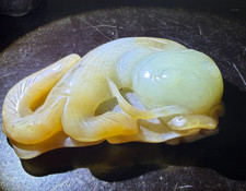 Lovely Antique/ Vintage Chinese Double Color Jade Carved Cat Fish