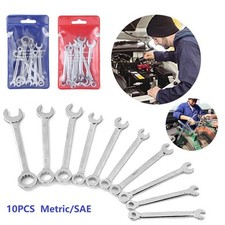 10pc Compact Steel Combination Spanner Set Metric SAE for Home and Auto