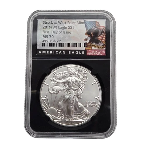 2019 W Burnished American Silver Eagle 1 Oz - NGC MS70 First Day of Issue Black