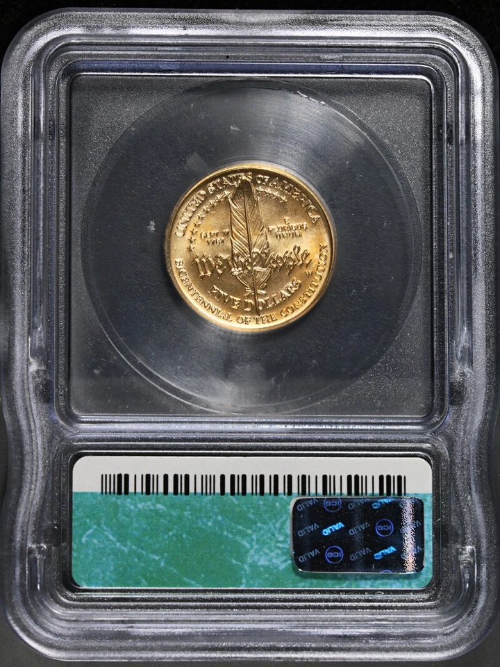 1987-W Constitution Commemorative Gold $5 ICG MS70 - STOCK - Image 4 of 4