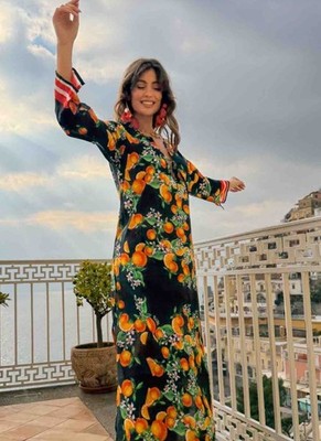 Antica Sartoria 2026 Aqua   Orange  Flower Kaftan L/XL NWT