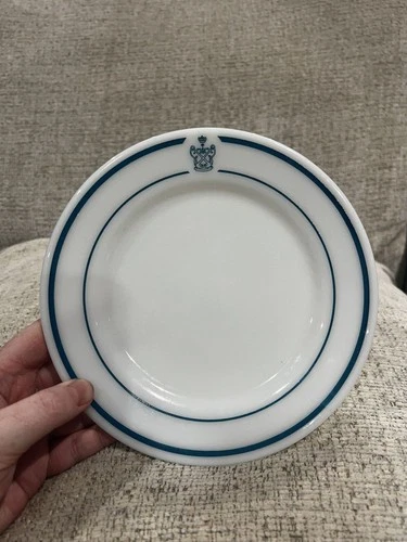 Vintage Pyrex Milk Glass Plate w/ Blue Band & Crown