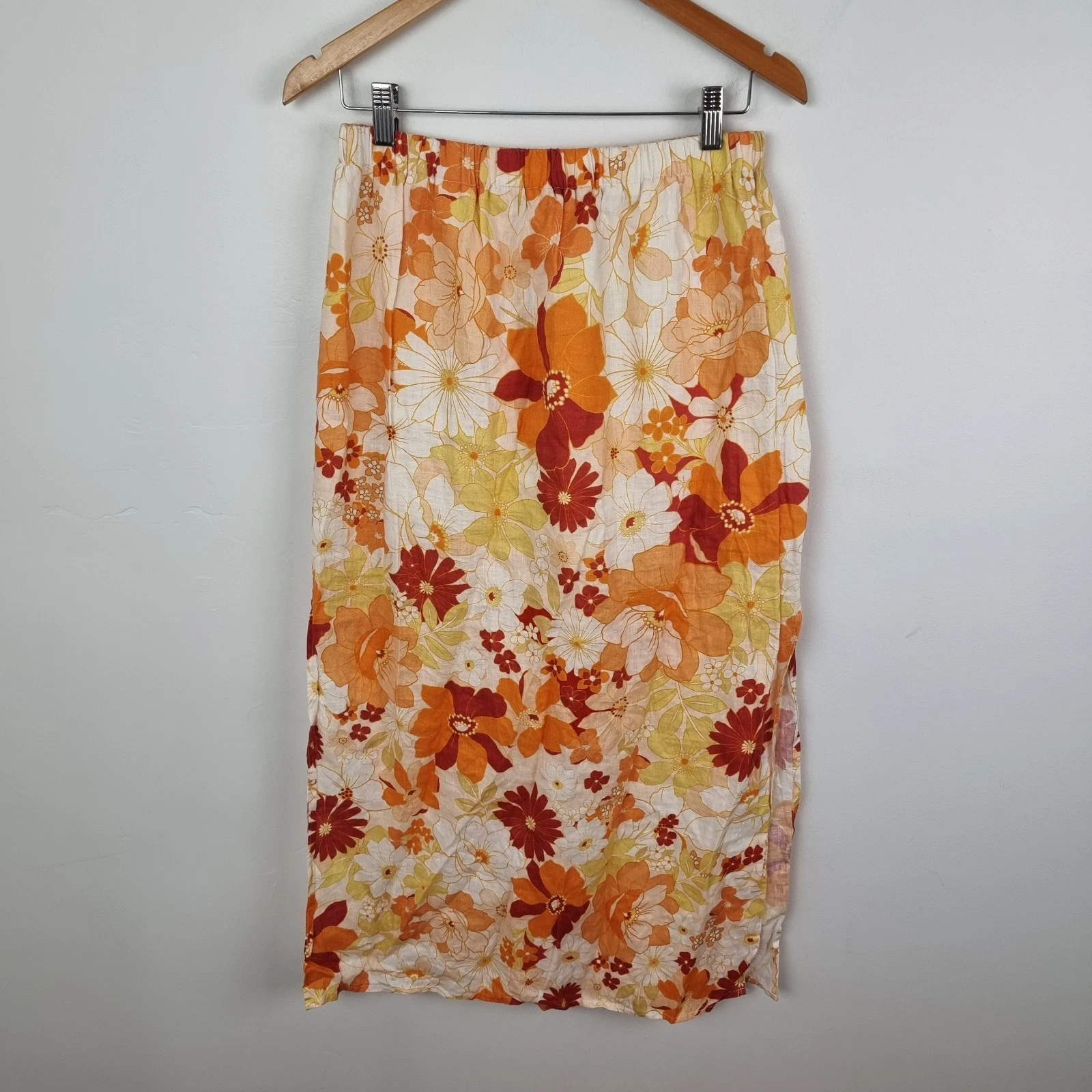 Aere Linen Maxi Skirt Size 12 Floral Print