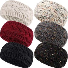 6 PCS Winter Knitted Headbands Cable Knit Ear Warmers Crocheted Turban Wraps