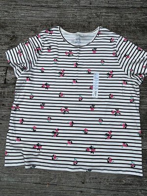 New Croft & Barrow Classic Tee Shirt, Size 2X Black, White & Pink  - 100% Cotton