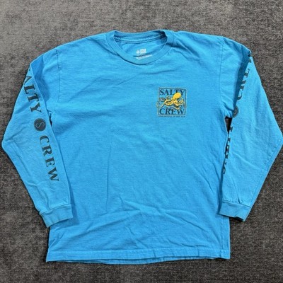 Salty Crew Youth Long Sleeve Shirt Size Medium Blue Graphic Print 100% Cotton