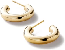 14K Gold Plated Lightweight Chunky Open Hoops for Women | Trendy Gold Hoop Earri