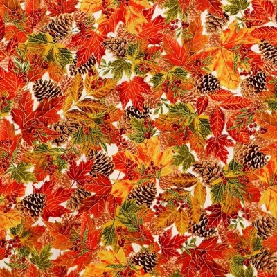 Patchworkstoff von Benartex, Herbstlaub, Beeren und Tannenzapfen, 30 x 110 cm