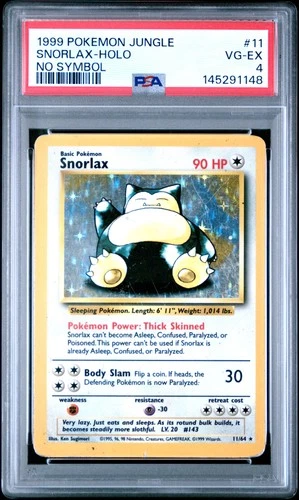 1999 POKEMON JUNGLE NO SYMBOL #11 SNORLAX-HOLO PSA 4