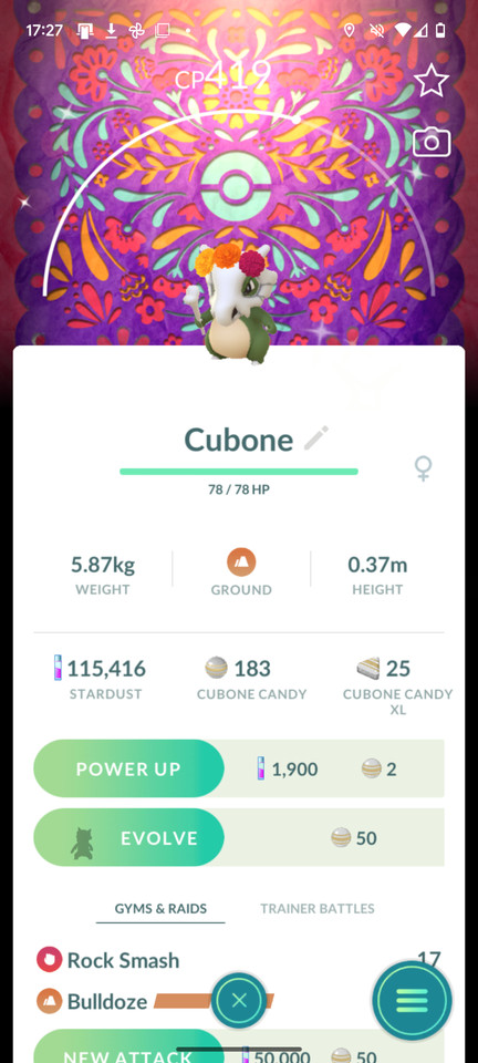 Pokemon PTC Go - Shiny Cubone Flower Crown - Dia de Muertos Background