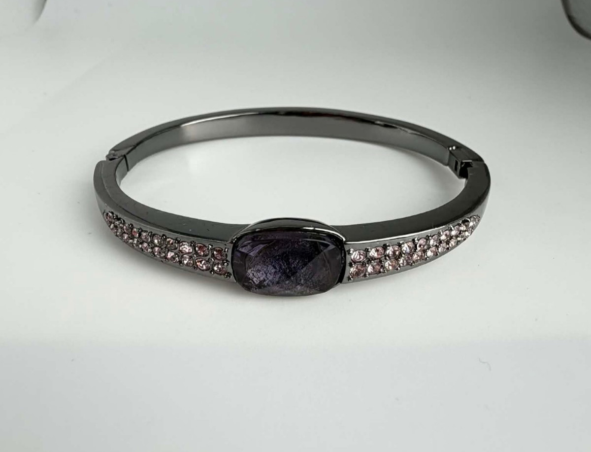 Givenchy Gunmetal Hinged Bangle Bracelet Purple S… - image 2