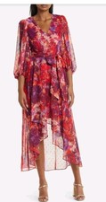 Eliza J Women's Floral /Berry Tiered Ruffle High Low Dress  Sz 8  $168, New 