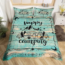 Happy Camping Comforter Cover Queen Rustic Camper Bedding Sets for Kids Boys ...