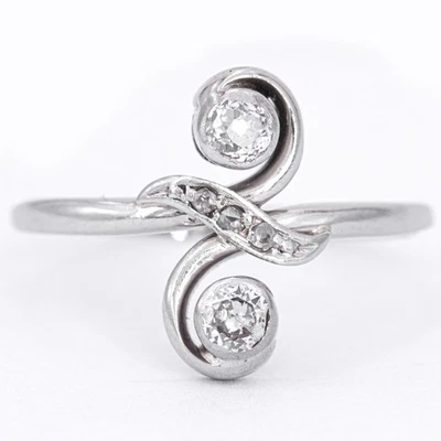 Gr. 54 - Jugendstil Altschliff-Diamant 0,30 ct. Weißgold 750/18K Damenring - Bild 1 von 4