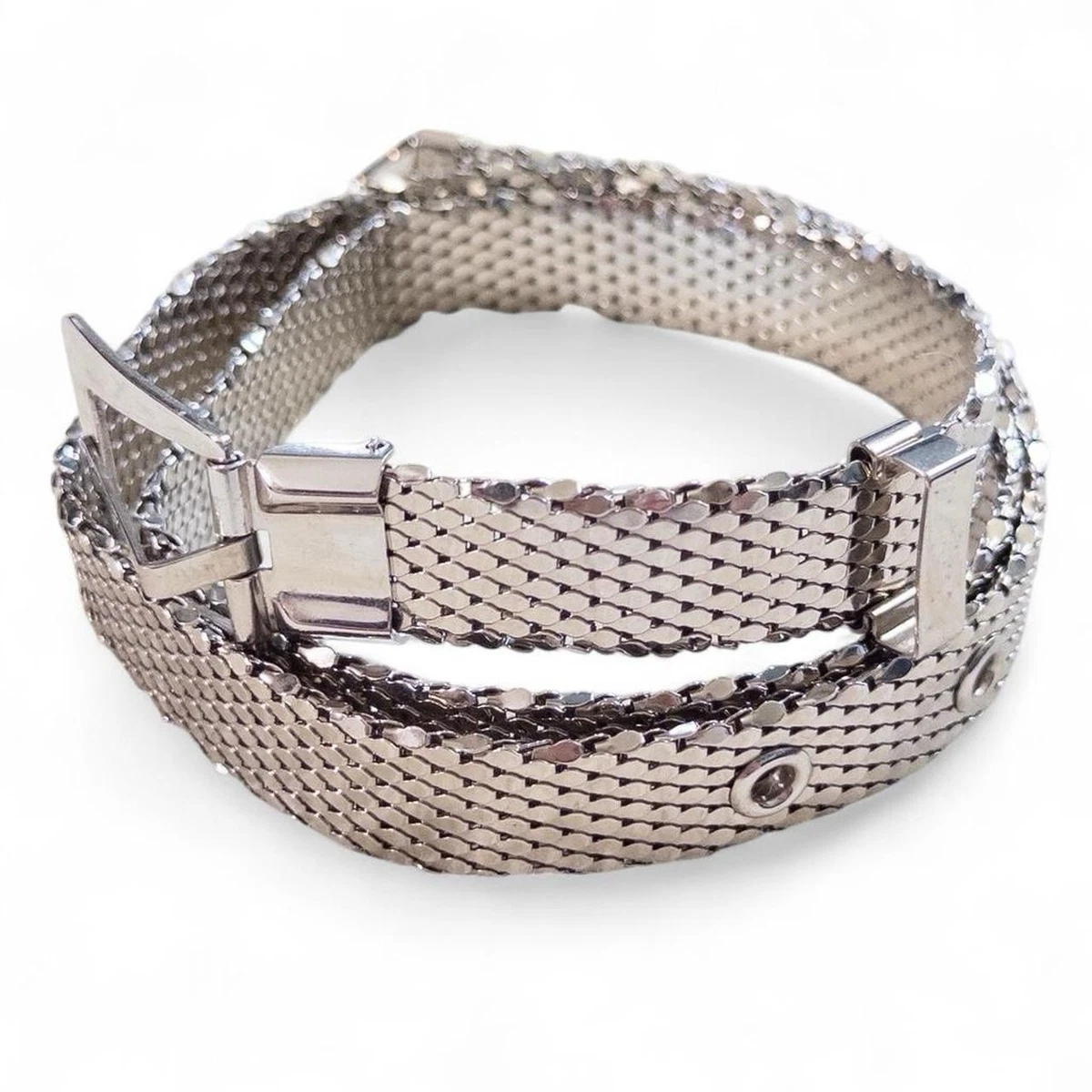 Vintage Art Deco–Style Silver-Tone Waist‎ Cincher Belt – 24” Long Art Deco Chain Belt Silver - Judith Leiber main image 3
