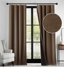 RYB HOME 100% Blackout Linen Textured Curtains 52x90 Coffee 2 Panels New