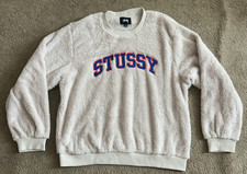 STUSSY Pilar Women  s L Cream Sweatshirt Sherpa Fleece Collegiate Streetwear