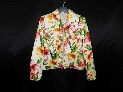 ST John Sport Marie Gray S White Floral Cotton Jacket Zip Yellow Pink Blazer Sm