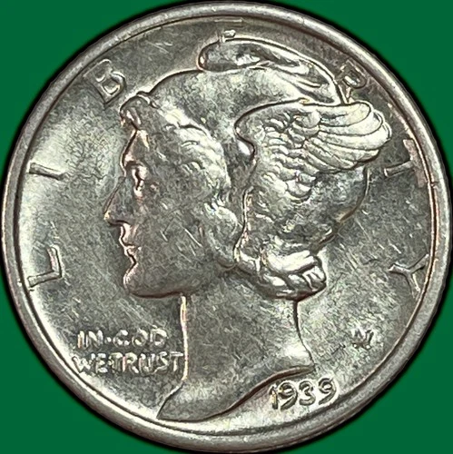 1939-S Mercury Dime Almost Uncirculated AU Coin #37046