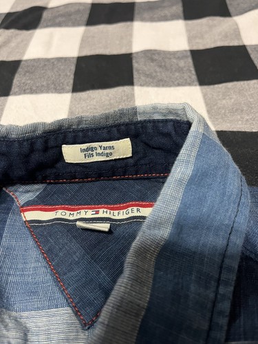Mens Tommy Hilfiger Long Sleeve Button Shirt Indigo Yarns Size M Nice Colors - Picture 3 of 10