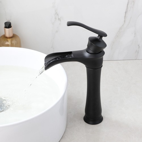 Bathroom Sink Vessel Faucet Black Painting Waterfall Spout Basin Mixer Tap - Picture 8 of 15