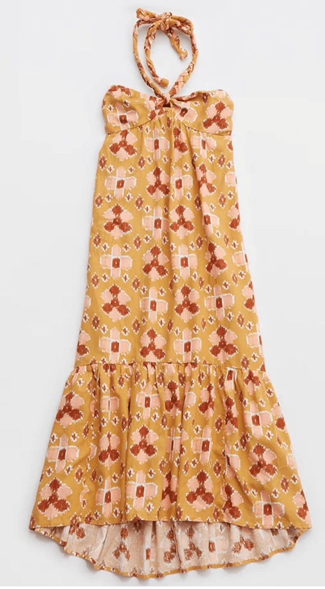 AERIE High Low Halter Maxi Linen Sundress Size L NWT