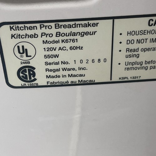Kitchen Pro Regal Breadmaker Machine Model K6761 - Tested - Picture 11 of 12