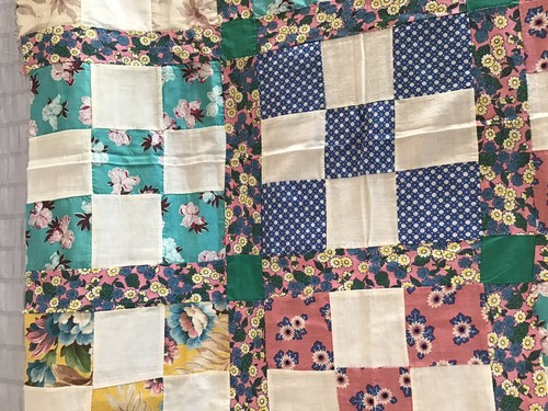 VTG Quilt Top Depression Era Feedsack Nine Patch Hand Pieced 78" X 64" - Picture 8 of 22
