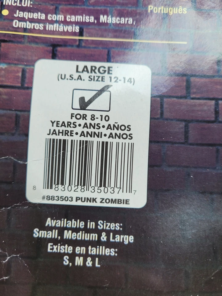 Fantasia infantil de Halloween zumbi punk tamanho 8-10 anos - Imagem 3 de 4