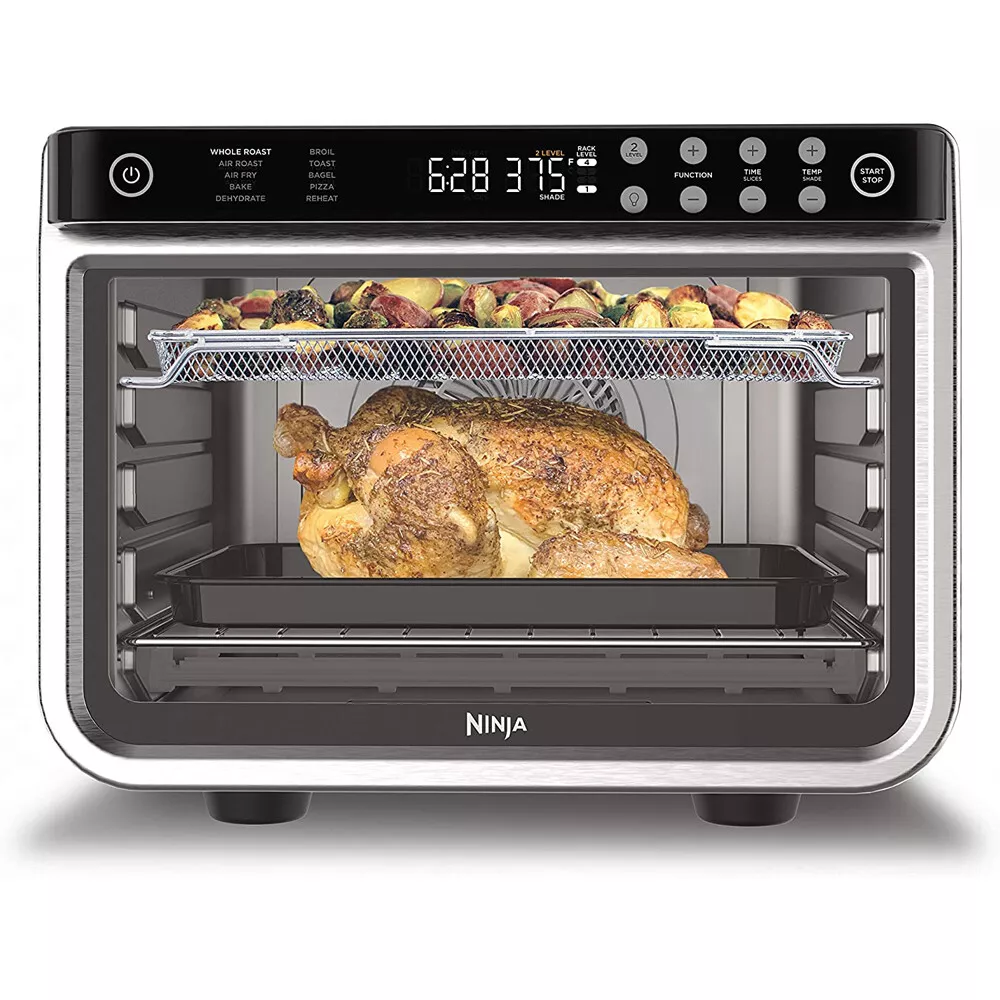 Oster Air Fryer Oven, 10-in-1 Countertop Toaster Oven, XL Fits 2 16  Pizzas, Stainless Steel French Doors