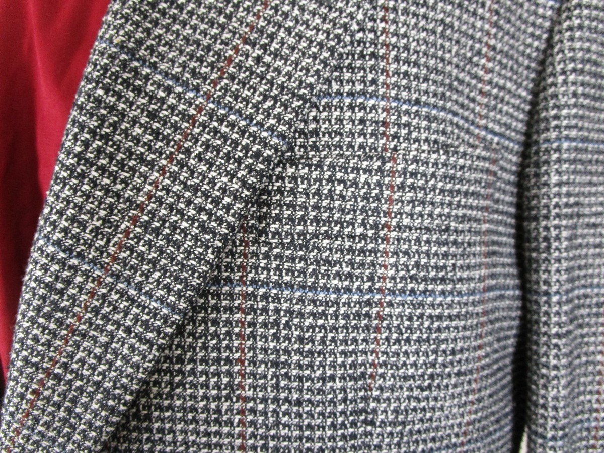 Vintage Yves Saint Laurent Mens Wool Gray Plaid Tweed Sport Coat Size 42SH View 3