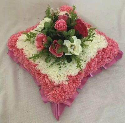 SILKY BOUQUETS Silk Funeral Flower Cushion Tribute Memorial Wreath Artificial Faux Arrangement