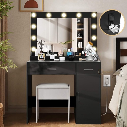LED Schminktisch Frisiertisch mit 2/5 Schubladen und Steckdosen 1 Schrank Modern - Bild 30 von 67
