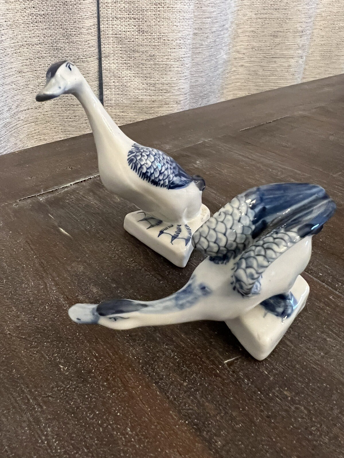 Set of Two Decorative Geese Figurines Blue White Hand Painted 4" eBay