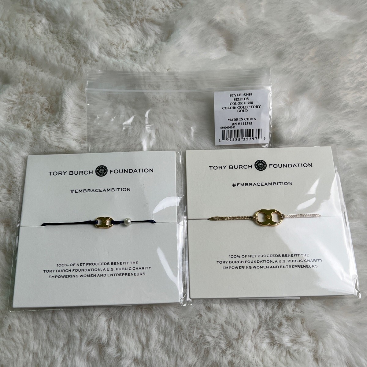 TORY BURCH FOUNDATION-Embrace Ambition Bracelet’s-Lot Of 2-Navy  Gold-Brand New