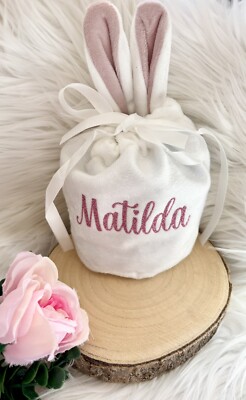 Personalisierter Eibeutel Osterhase Hase 3D Ohren Geschenk rosa weiß