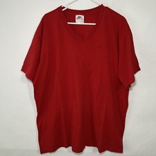 Vintage 90s Nike V Neck T Shirt Size XL Red Short Sleeve Embroidered Made In USA