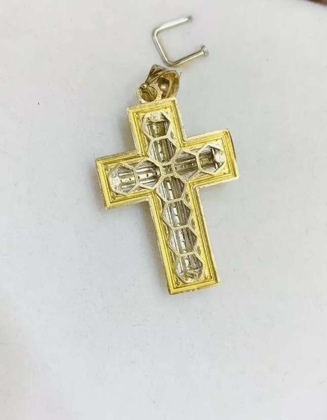 10k Solid Yellow Gold Diamond Cut Cross Pendant 1… - image 2